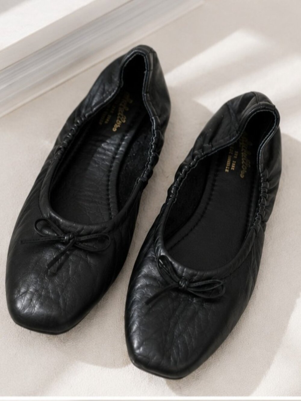 Seychelles Black Leather Ballet Flats Women Size 8 Square Toe Minimalist Slip On